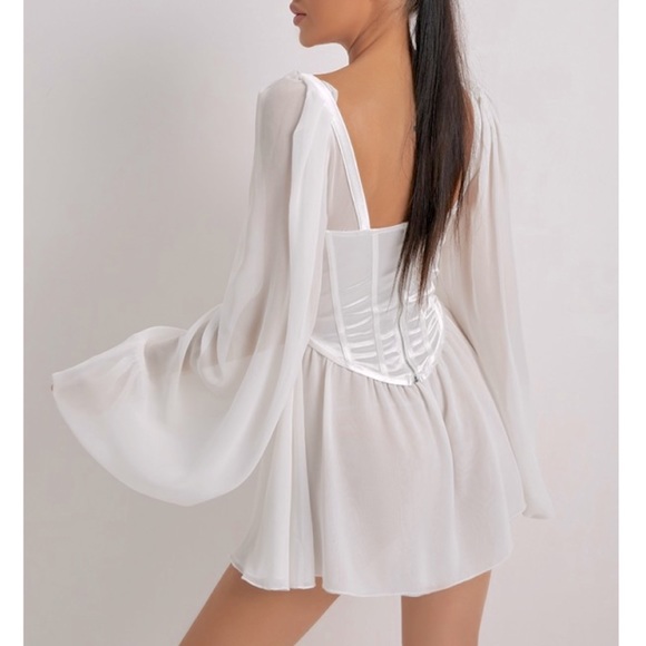 Chiffon Bubble Sleeve Bustier Corset Mini Dress - Picture 6 of 11